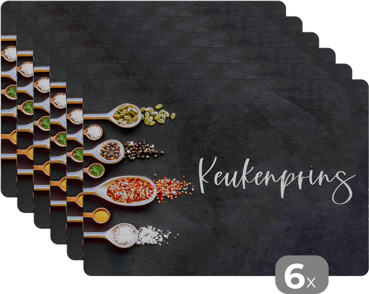 Placemat - Placemats kunststof - Mannen - Keukenprins - Quotes - Keuken - Spreuken - 45x30 cm - 6 stuks - Hittebestendig - Anti-Slip - Onderlegger - Afneembaar