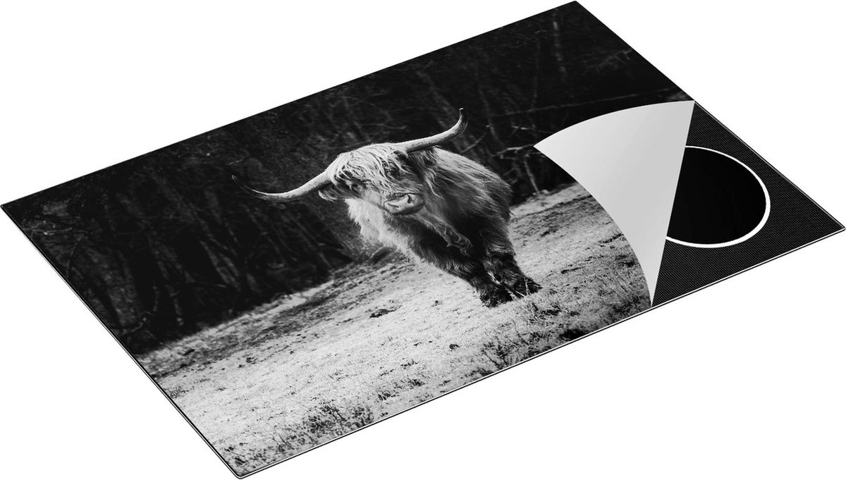 Chefcare Inductie Beschermer Schotse Hooglander bij het Bos - Zwart Wit - 81,6x52,7 cm - Afdekplaat Inductie - Kookplaat Beschermer - Inductie Mat