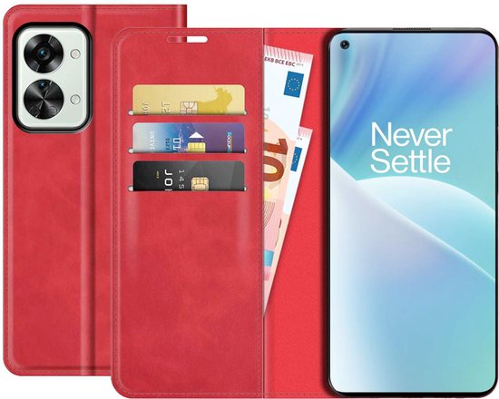 Bookcase hoesje de bibliothèque pour OnePlus Nord 2T - Just in Case où - Rouge uni - Similicuir
