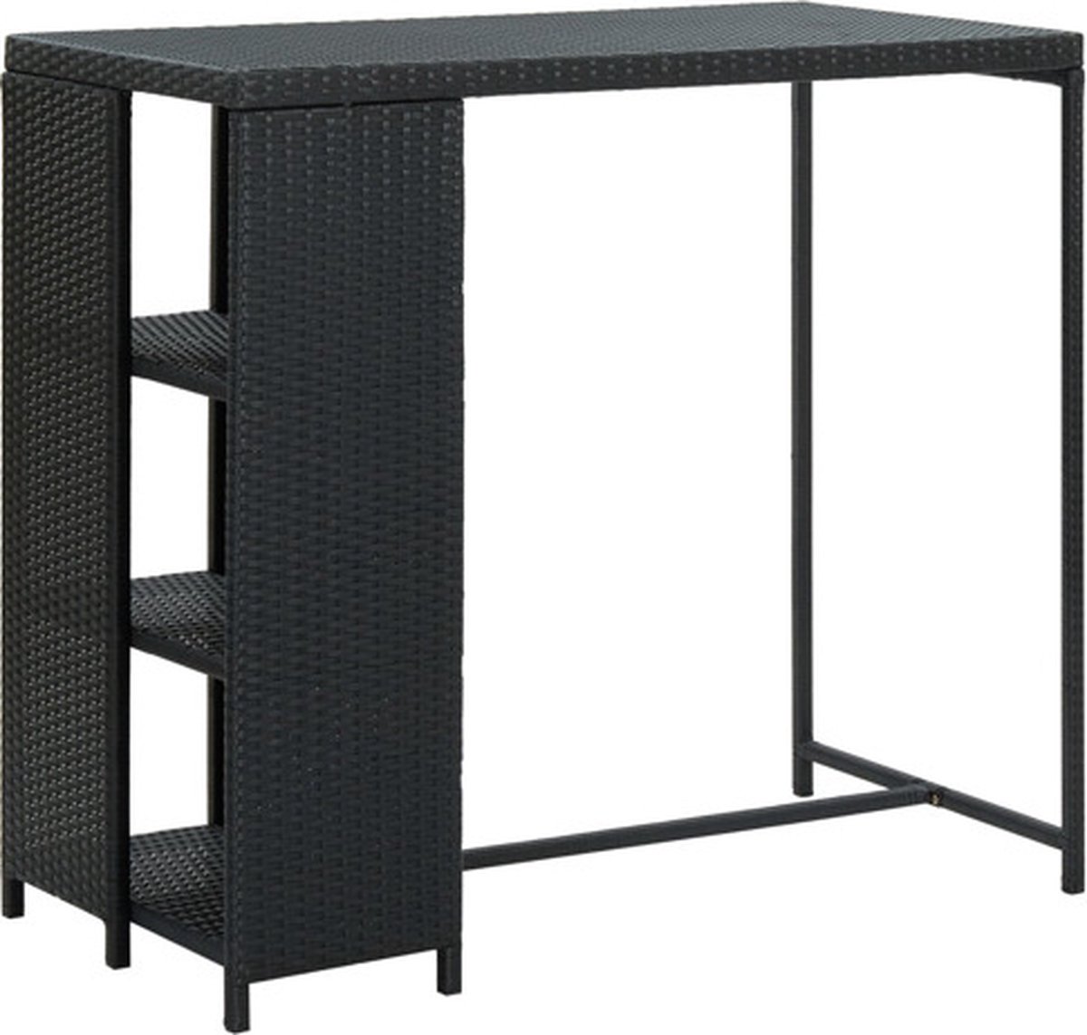 vidaXL Bartafel - met - opbergrek - 120x60x110 - cm - poly - rattan - zwart