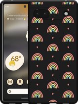 Google Pixel 6a Hoesje Zwart Regenboog Patroon - Designed by Cazy