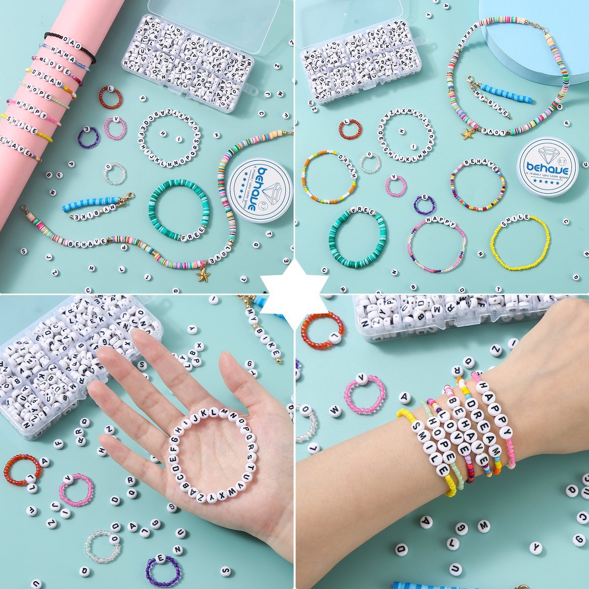 Behave Letterkralen Set - Wit met Zwarte Letters - Acryl - Kralen - Alfabet Kralen - 7mm - 624 Stuks — afbeelding 2