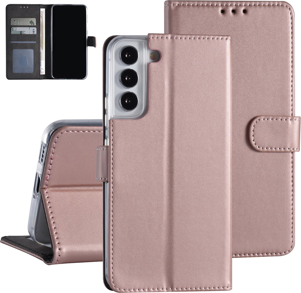 Rose Gold Book Case hoesje voor Samsung Galaxy S22 Plus - Pasjeshouder - Magneetsluiting