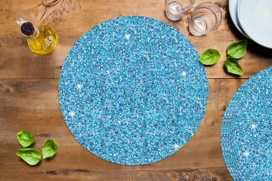 Sets de table ronds - Dessous de verre - Napperons ronds - Aigue- Aquamarijn - Gémeaux - Zodiac - Pierre de naissance - Motifs - Lot de 8