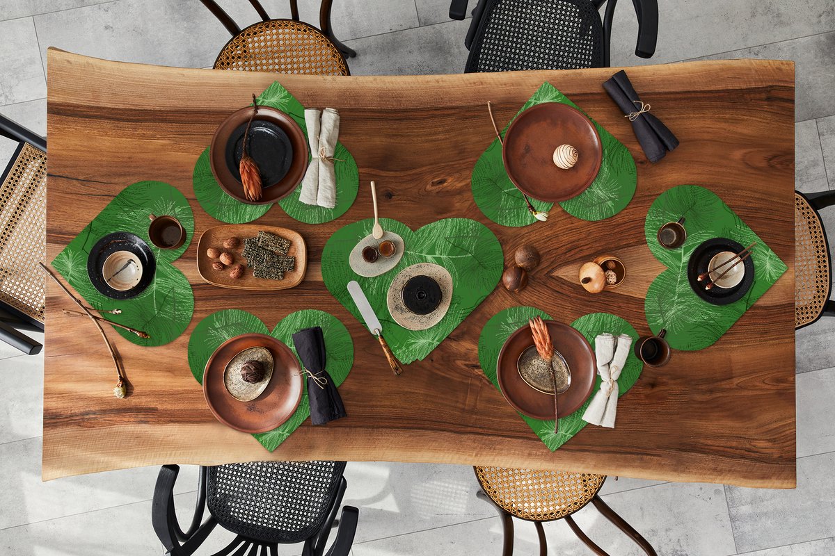Onderleggers - Placemats - Placemats hartje - Patronen - Bladeren - Groen - 10 stuks