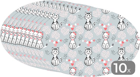 Napperons de table ovales - Sets de table - Sets de table ovales - Motifs - Chat - Coeur - Fille - Kids - Enfants - Meiden - 10 pièces