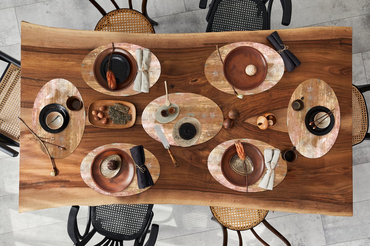 Placemats ovaal - Onderleggers - Ovale placemats - IJzer - Brons - Roest print - 8 stuks