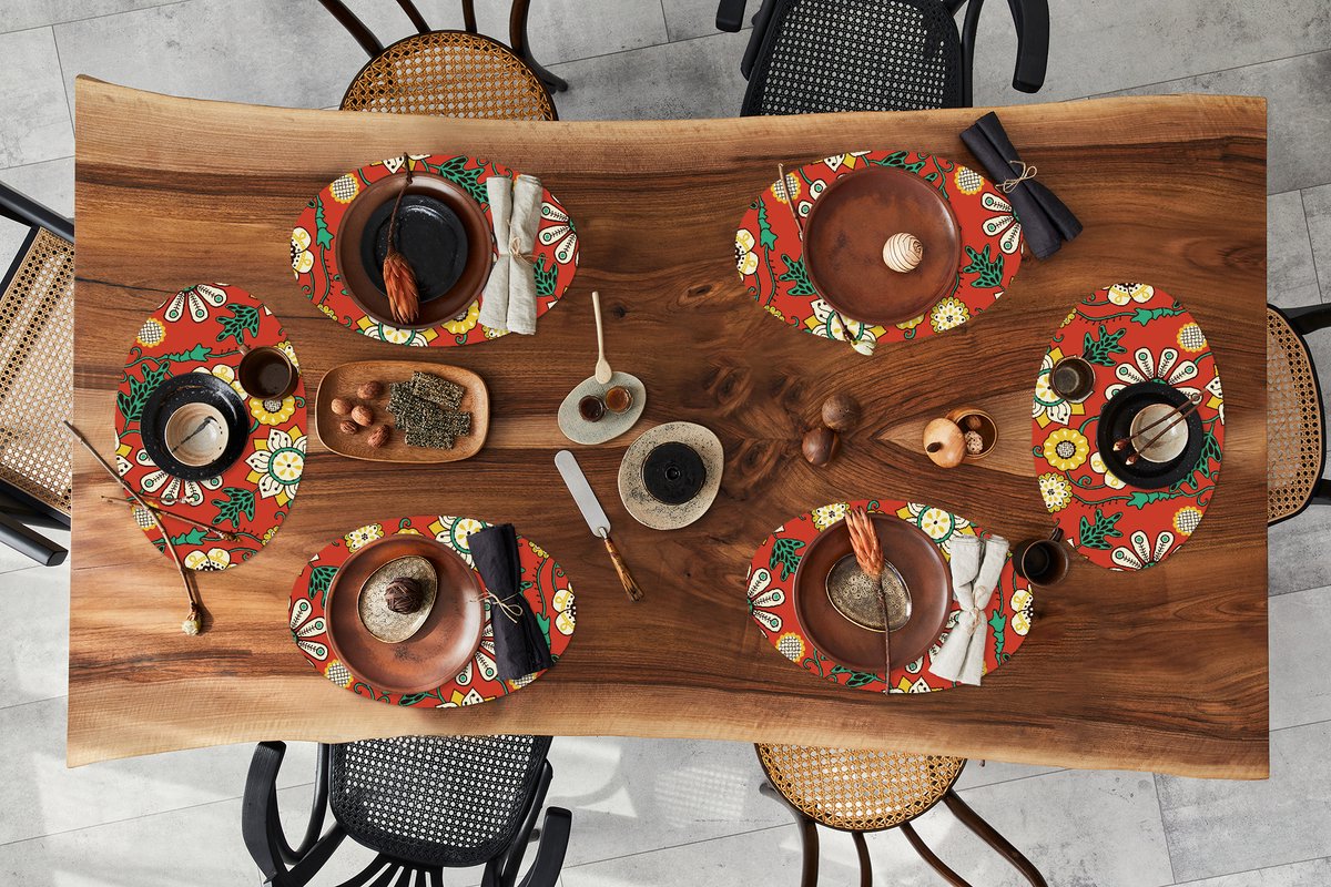 Placemats ovaal - Onderleggers - Ovale placemats - Design - Bloemen - Hippie - Retro - 6 stuks