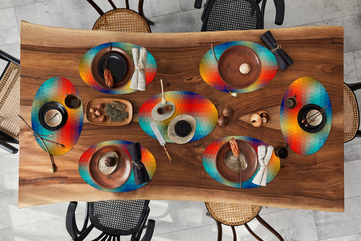 Placemats ovaal - Onderleggers - Ovale placemats - Design - Retro - Patronen - Pixel - 8 stuks