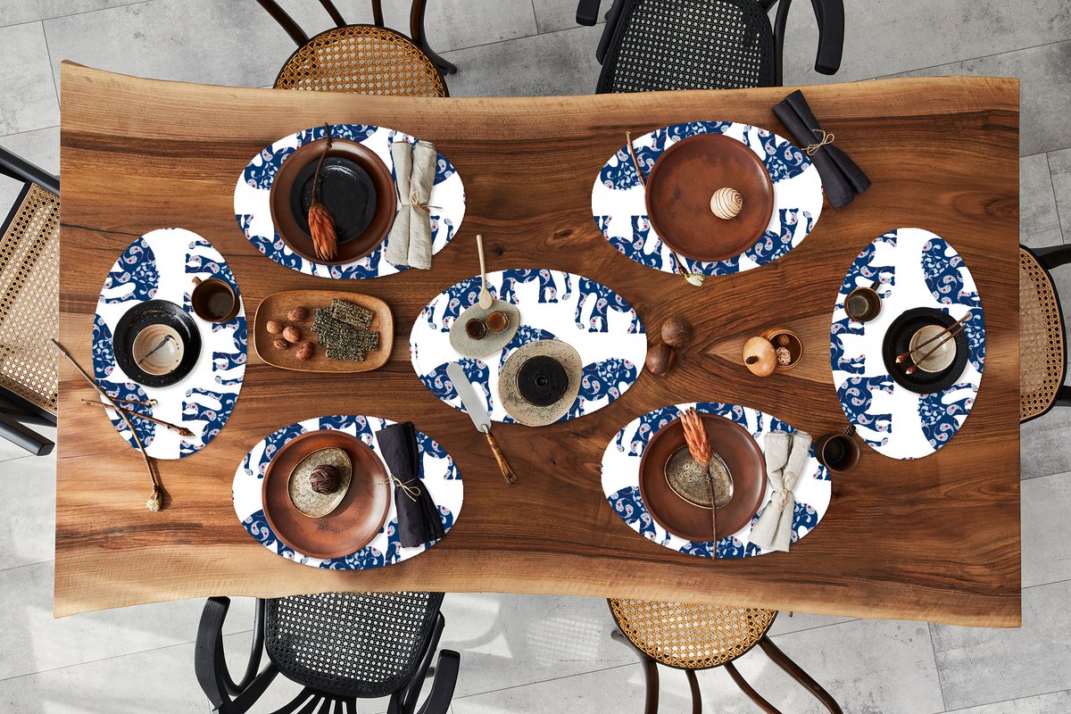 Placemats ovaal - Onderleggers - Ovale placemats - Olifant - Dier - Patroon - 8 stuks