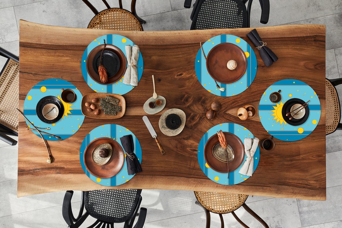 Ronde placemats - Onderlegger - Placemats rond - Zon - Maan - Design - 6 stuks