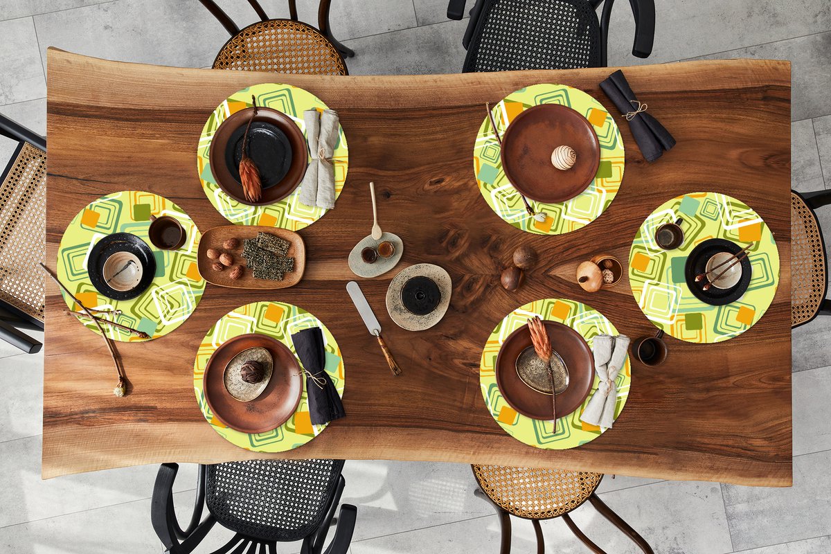 Ronde placemats - Onderlegger - Placemats rond - Jaren 70 - Patronen - Abstract - 6 stuks
