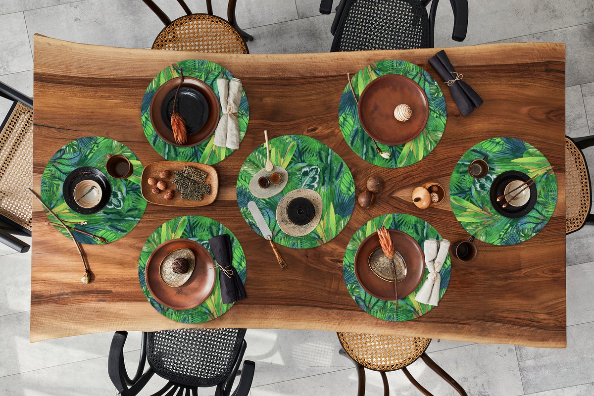 Ronde placemats - Onderlegger - Placemats rond - Bladeren - Tropisch - Patronen - 10 stuks