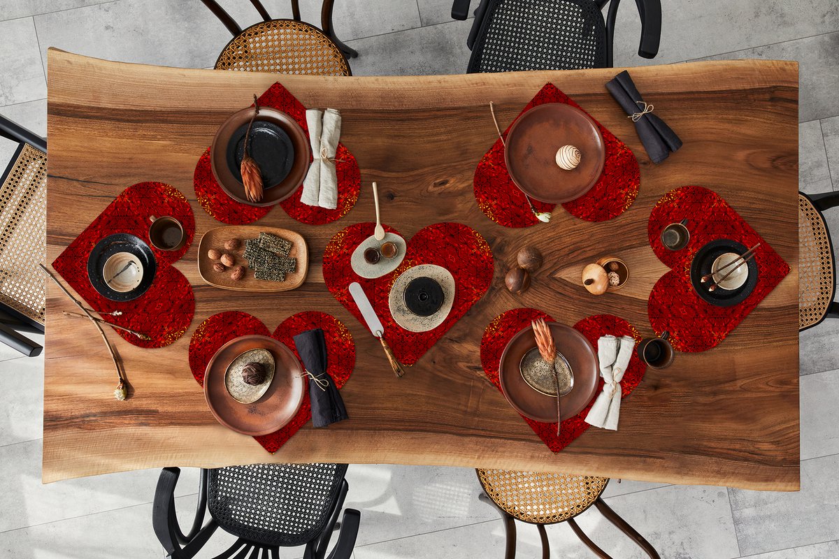 Onderleggers - Placemats - Placemats hartje - Patroon - Abstract - Rood - 8 stuks