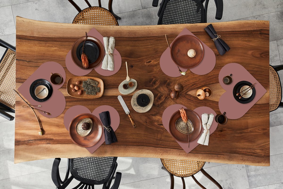 Onderleggers - Placemats - Placemats hartje - Terracotta - Patronen - Roze - 6 stuks