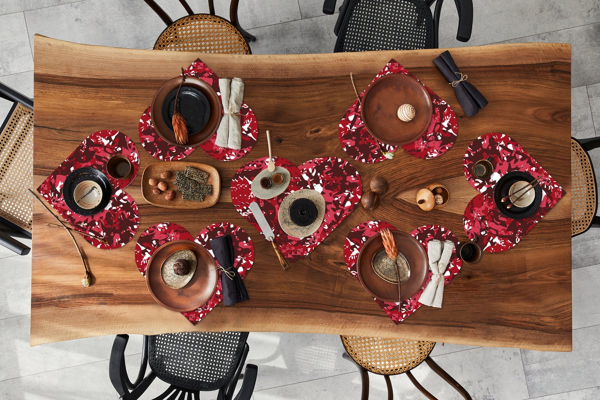 Onderleggers - Placemats - Placemats hartje - Patroon - Jungle - Rood - 10 stuks