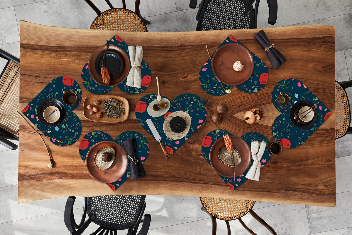 Onderleggers - Placemats - Placemats hartje - Regenboog - Bloemen - Design - 8 stuks
