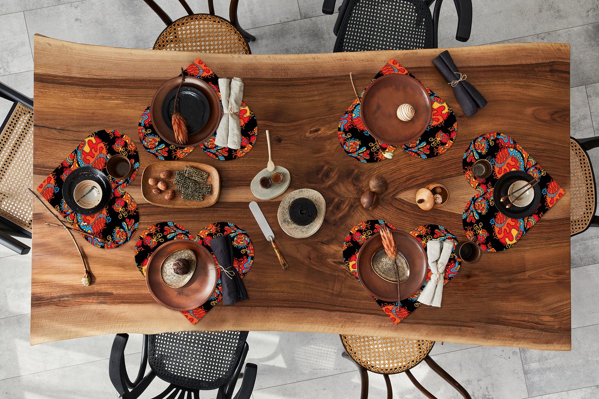 Onderleggers - Placemats - Placemats hartje - Draak - Patronen - Oud en Nieuw - 6 stuks