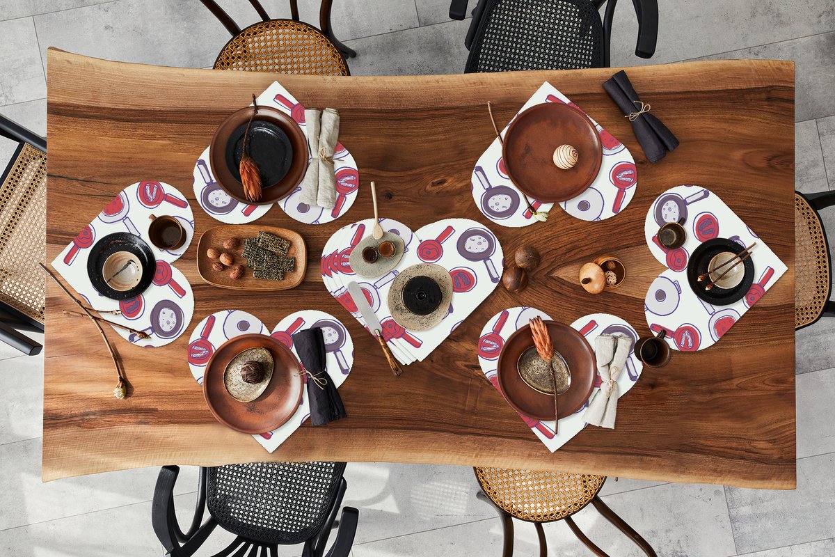 Onderleggers - Placemats - Placemats hartje - Patroon - Koken - Pan - Eten - 10 stuks