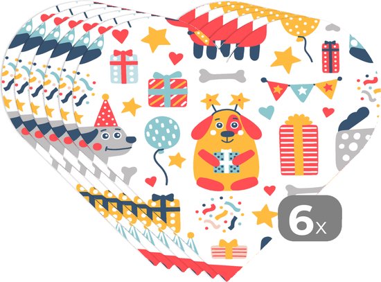 Sous-verres - Napperons de table - Napperons de table coeur - Motifs - Anniversaire - Chien - 6 pièces