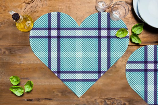 Sets de table - Napperons - Napperons coeur - Plaid - Blauw - Motifs - tartan - 6 pièces