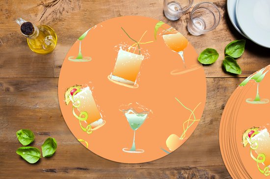 Sets de table ronds - Dessous de verre - Napperons de table ronds - Cocktail - Oranje - Design - 10 pièces