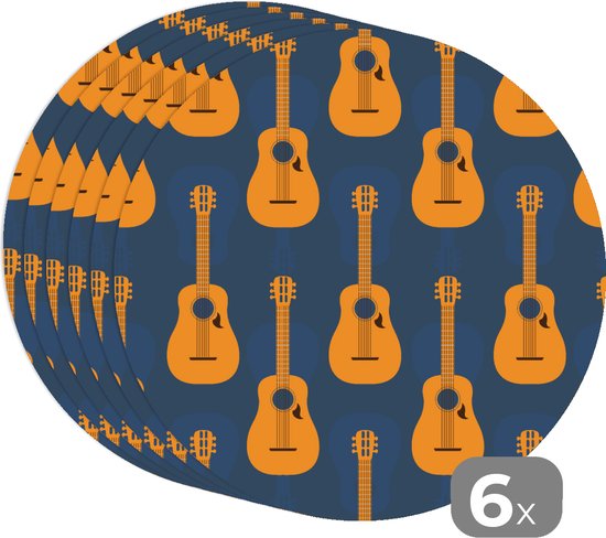 Sets de table ronds - Dessous de verre - Napperons de table ronds - Guitare - Motifs - Musique - 6 pièces