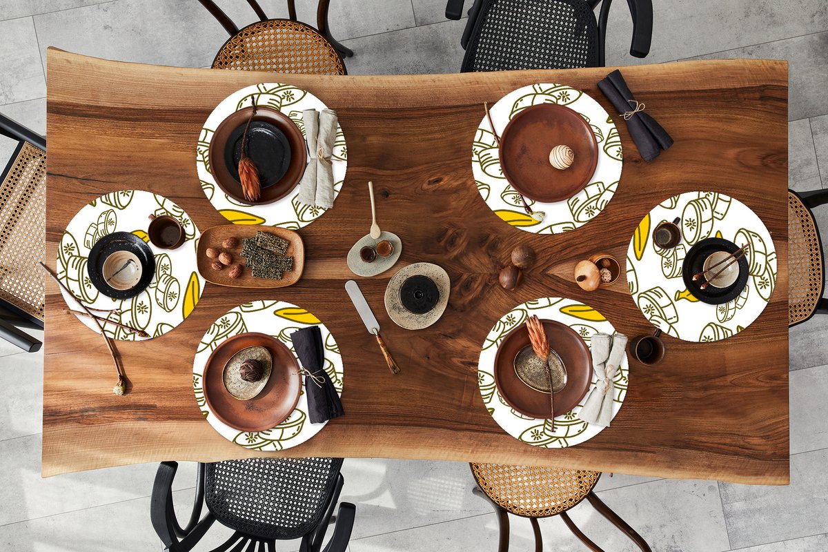 Ronde placemats - Onderlegger - Placemats rond - Banaan - Patronen - Fruit - 6 stuks