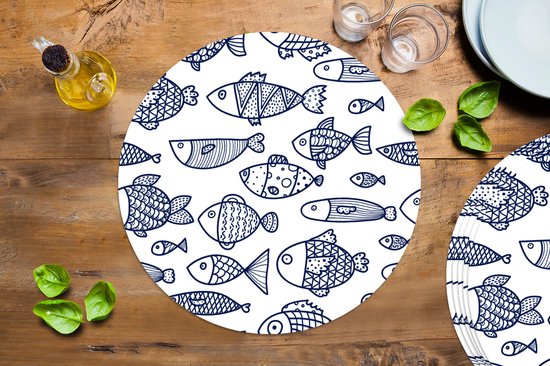 Sets de table ronds - Dessous de verre - Napperons de table ronds - Pêche - Scandinavie - Motifs - 6 pièces