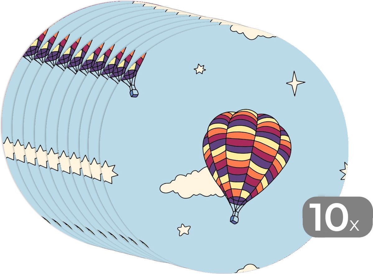 Ronde placemats - Onderlegger - Placemats rond - Design - Vintage - Luchtballon - 10 stuks