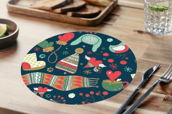 Sets de table ronds - Dessous de verre - Napperons de table ronds - Hiver - Design - Thee - Gants - Chapeau - 8 pièces - Noël - Cadeau - Cadeau de Noël pour hommes, femmes et enfants