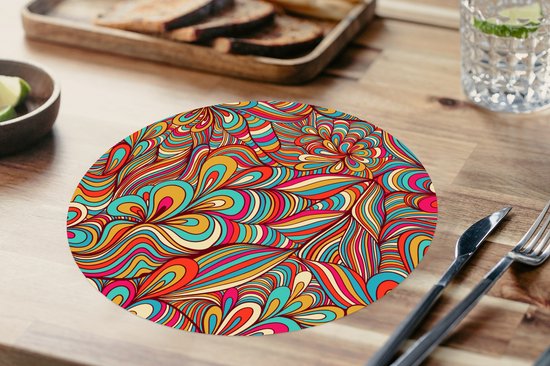 Sets de table ronds - Sous-couche - Napperons ronds - Design - Années 1970 - Fantasy - Couleur - 8 pièces