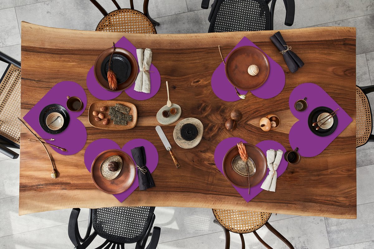 Onderleggers - Placemats - Placemats hartje - Paars - Kleuren - Effen - 6 stuks