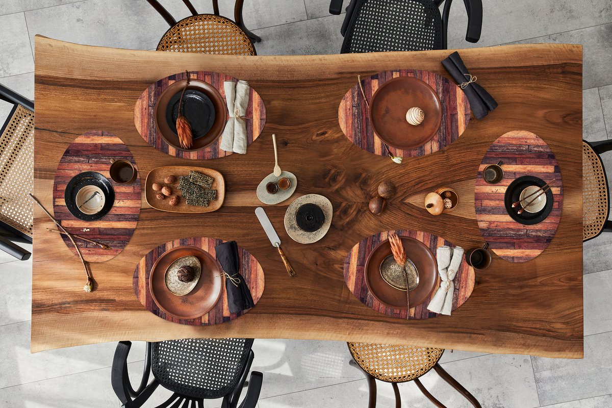 Placemats ovaal - Onderleggers - Ovale placemats - Plank - Vintage - Patroon - 6 stuks