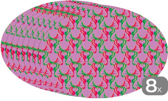 Napperons ovales - Sets de table - Sets de table ovales - Cerf - Motif - Violet - 8 pièces