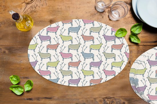 Napperons ovales - Sous-verres - Sets de table ovales - Motifs - Cerf - Beige - 8 pièces