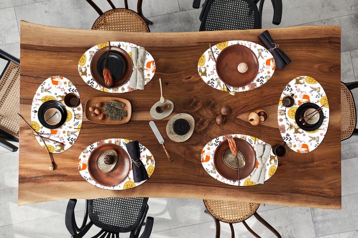 Placemats ovaal - Onderleggers - Ovale placemats - Design - Dieren - Bos - 6 stuks