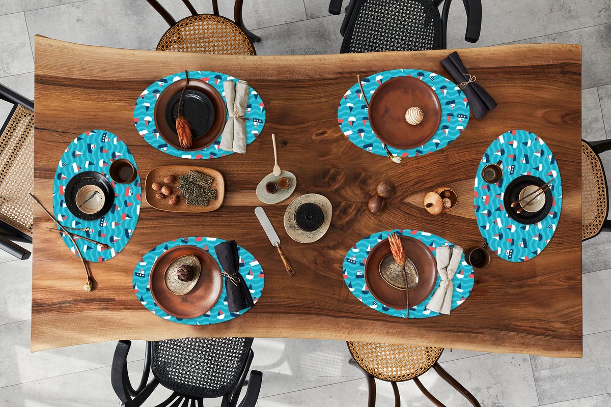 Placemats ovaal - Onderleggers - Ovale placemats - Boten - Zee - Patroon - 6 stuks