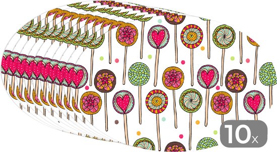 Napperons ovales - Sous-verres - Sets de table ovales - Motif - Sucette - Hartjes - Snoep - 10 pièces