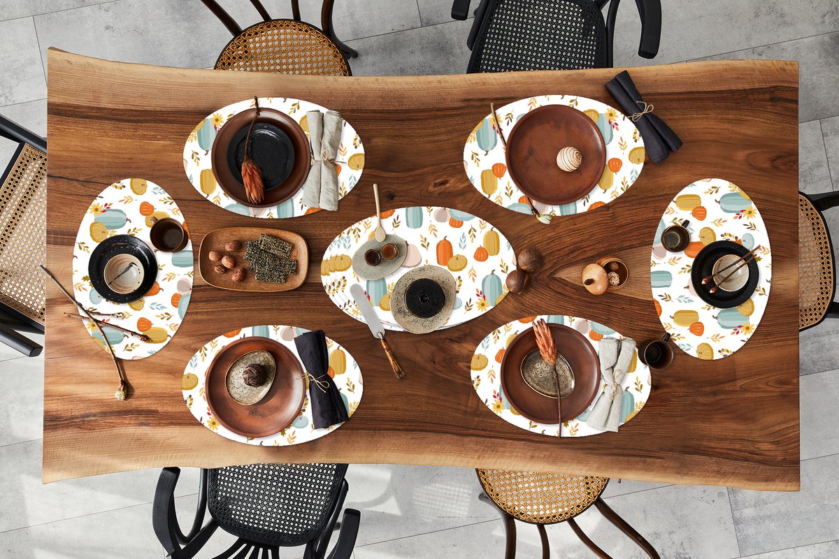 Placemats ovaal - Onderleggers - Ovale placemats - Pompoen - Herfst - Patroon - 10 stuks