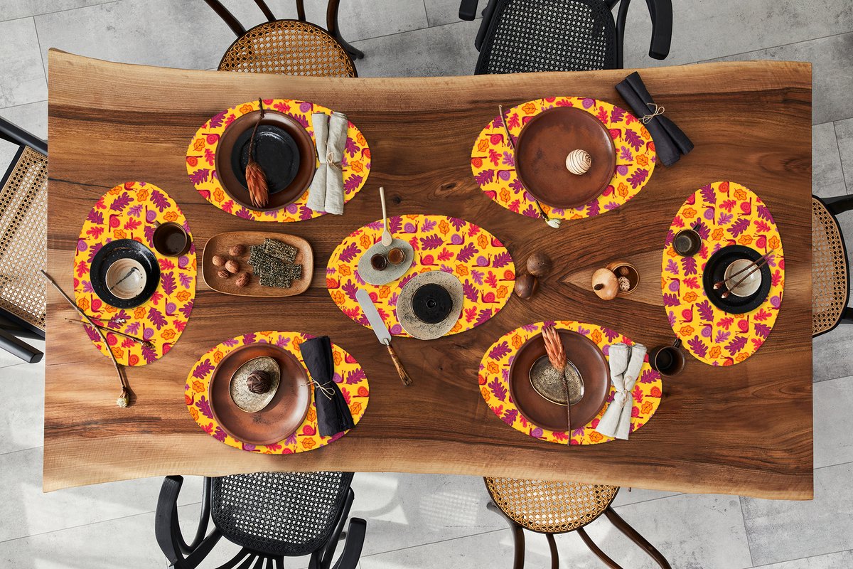 Placemats ovaal - Onderleggers - Ovale placemats - Herfst - Slakken - Patronen - 8 stuks