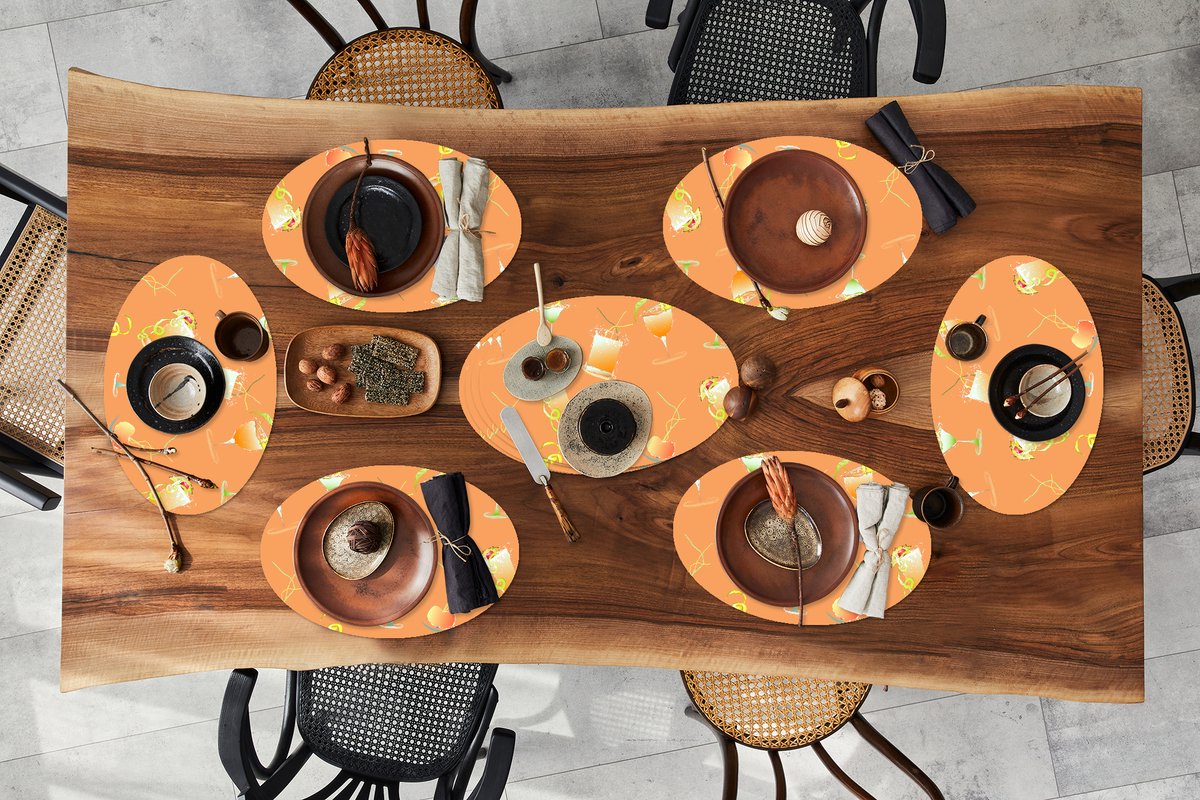 Placemats ovaal - Onderleggers - Ovale placemats - Cocktail - Oranje - Design - 10 stuks