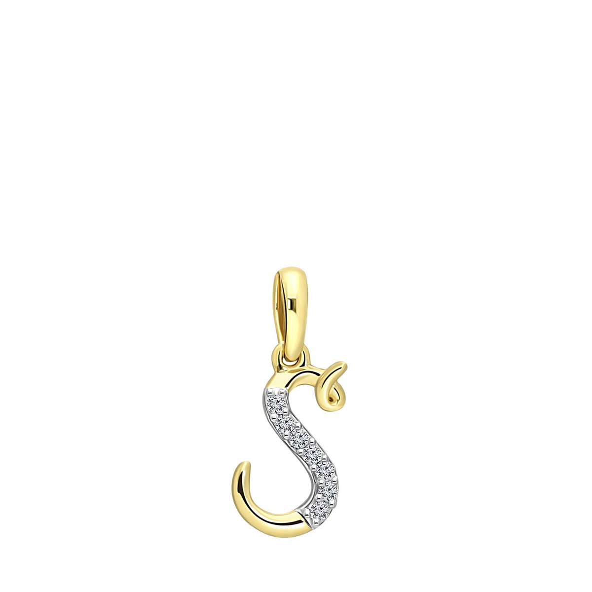 Lucardi Dames alfabet hanger met diamant (0,03ct) - Hanger - Cadeau - 14 Karaat Goud - Geelgoud