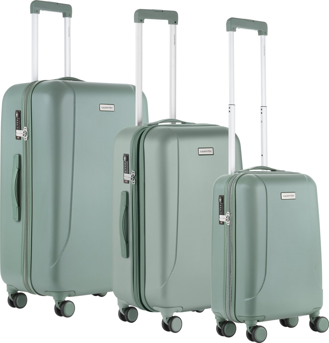 CarryOn Skyhopper kofferset 3 delig – TSA Trolleyset – Dubbele wielen - Olijf