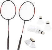 Badminton set rood/zwart met 8x shuttles en opbergtas voor volwassenen