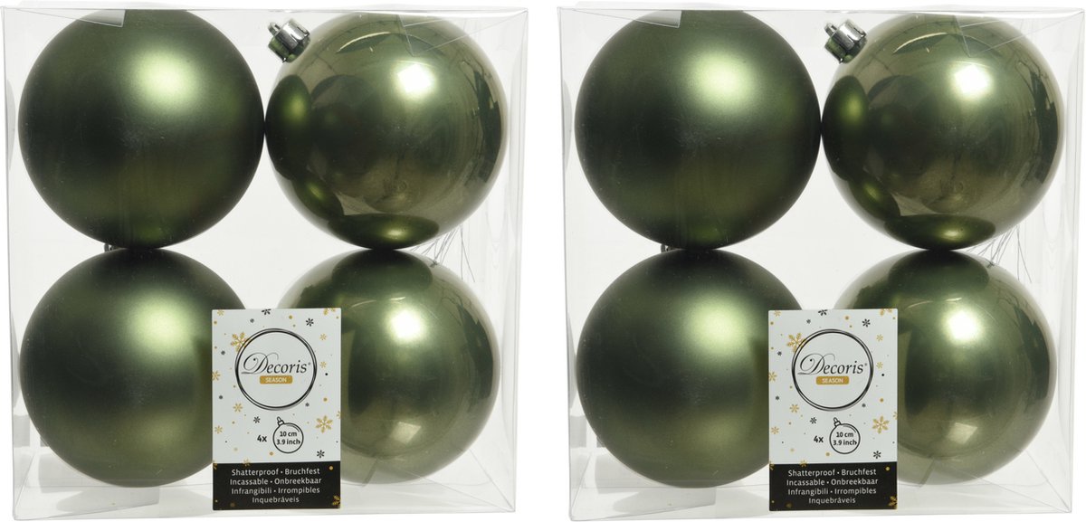 8x stuks kunststof kerstballen mos groen 10 cm - Mat/glans - Onbreekbare plastic kerstballen