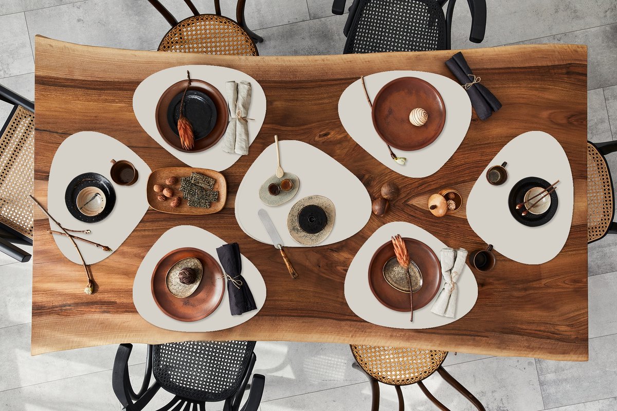 Placemat organisch - Placemats organic - Onderleggers - Grijs - Licht - Herfst - 8 stuks