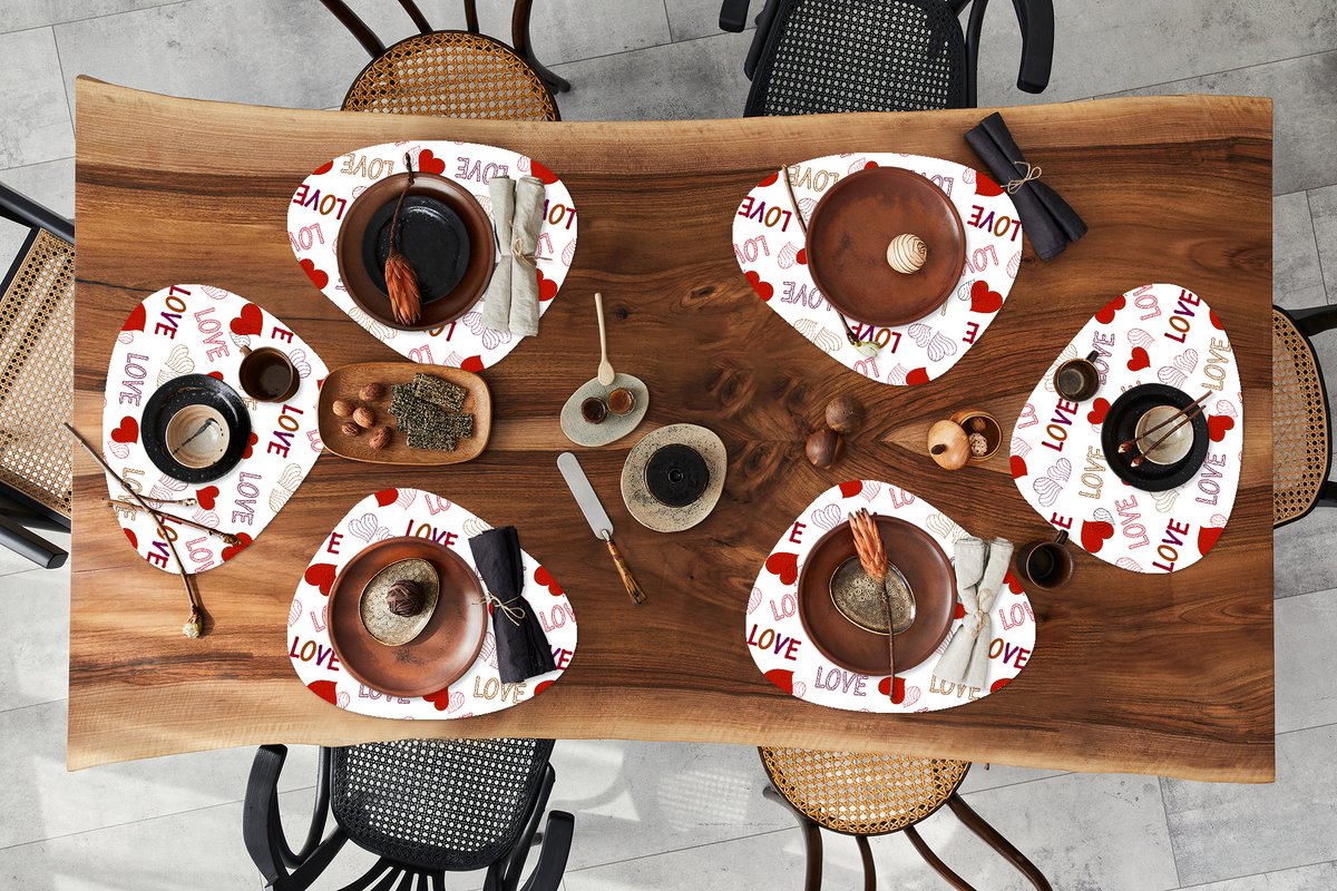 Placemat organisch - Placemats organic - Onderleggers - Love - Hart - Patronen - 6 stuks