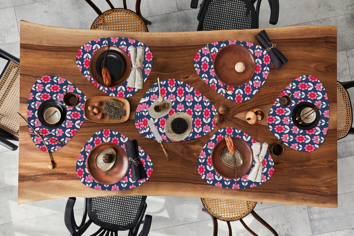 Placemat organisch - Placemats organic - Onderleggers - Bloemen - Patroon - Rood - 10 stuks