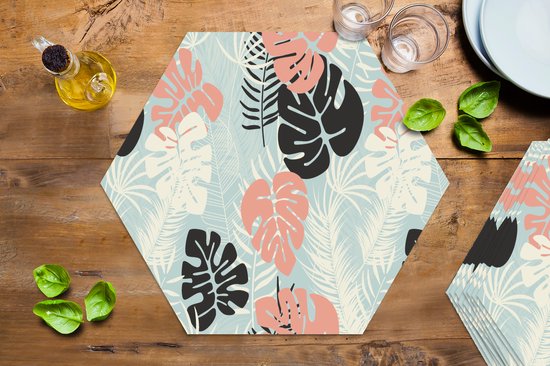 Napperons de table hexagon - Sets de table - Set de table hexagone - Feuilles - Monstera - Pastel - Hawaï - Motifs - 10 pièces